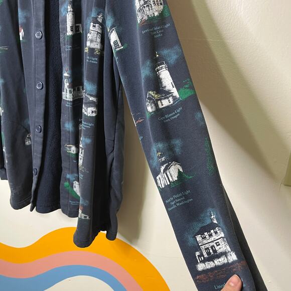 Vintage Lighthouse Cardigan Sweater Womens XL Navy Blue Button Grandmacore - Picture 8 of 13